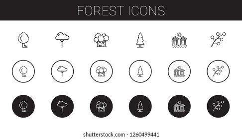 forest icons set. Collection of forest with tree, cabins, branch. Editable and scalable forest icons.