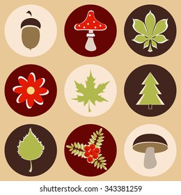 Forest icons, The set of nature objects, flat design