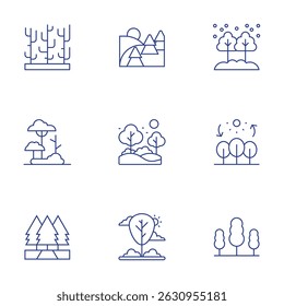 Forest icons set. Thin Line style, editable stroke. trees, photosynthesis, tree, forest fire, forest, landscape.