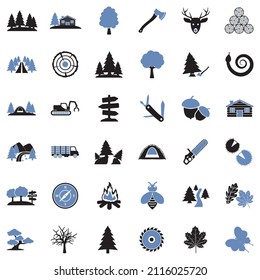 Forest Icons. Two Tone Flat Design. Vector Illustration.