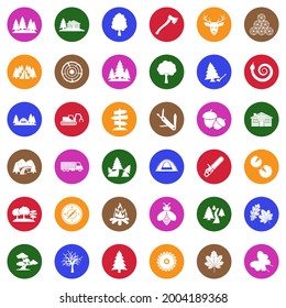 Forest Icons. White Flat Collection In Circle. Vector Illustration.