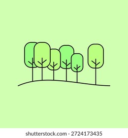 Ilustração da floresta. Várias árvores dispostas em sequência. Floresta homogênea. Ilustração vetorial.