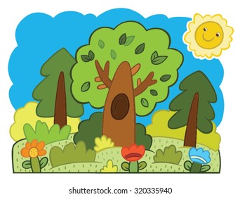 forest. Illustration in the style of a children