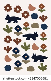 A forest image pattern with squirrels and flowers.vector image