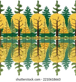 El bosque y la imagen del bosque reflejada en el agua