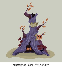 Forest inhabitant. Halloween mystical illustration. Book or game character. Vector illustration of characters. Magic tree. Time for magic. Happy Halloween.