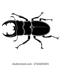 Forest insect stag beetle with large mandibles symbol vector black silhouette design for nature themes