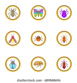 Forest insects icons set. Cartoon set of 9 forest insects vector icons for web isolated on white background