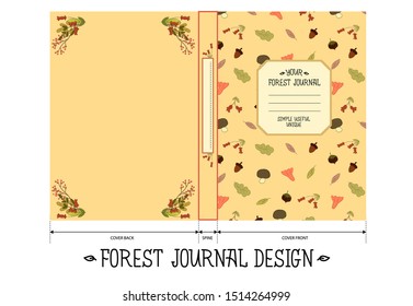 Forest Journal Cover Design decorated with natural elements like plants and handwritten calligraphy text. Vector isolated graphic design illustration. planner, notepad, journal, diary, notebook.