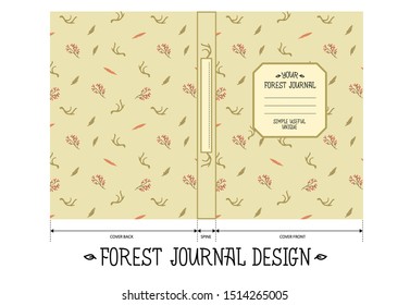 Forest Journal Cover Design decorated with natural elements like plants and handwritten calligraphy text. Vector isolated graphic design illustration. planner, notepad, journal, diary, notebook.