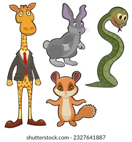 Forest and Jungle Animals Vector Illustration Clipart Style