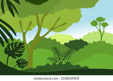 Forest and jungle landscape Cartoon illustration with flat design