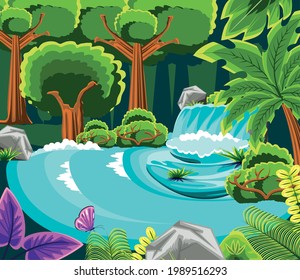 forest jungle tree river butterfly