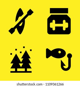 forest, kayak, protein and fishing vector icon set. Sample icons set for web and graphic design