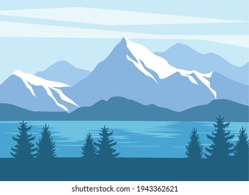 forest and lake flat landscape