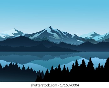 Vector Drawing Mountain Panorama Summer Day Stock Vector (Royalty Free ...