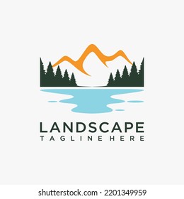Diseño del logo del paisaje del lago forestal