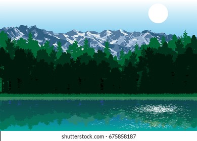 Forest, lake, mountain