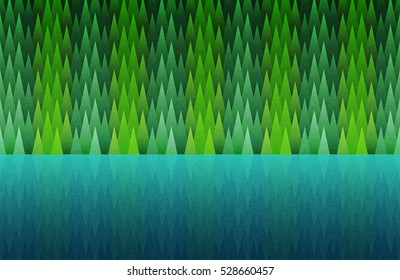 Forest and lake seamless. Abstract nature landscape. Vector illustration. Elements are layered separately in vector file.