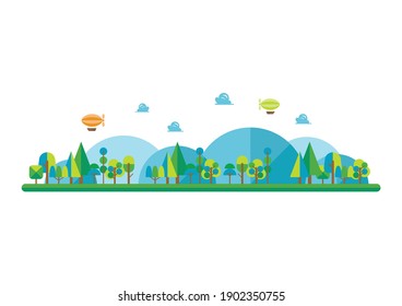 Forest and landsape in flat style. Vector illustration