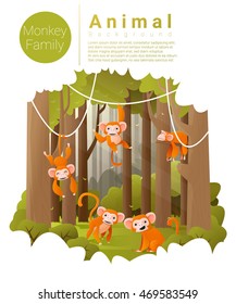 Forest landscape background with Monkeys , vector , illustration