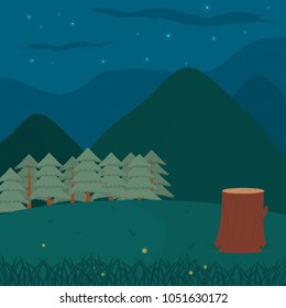 Forest landscape cartoon at night