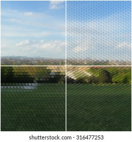 Forest landscape. Collection of abstract multicolored backgrounds. Natural geometrical patterns. Triangular and hexagonal style vector illustration.