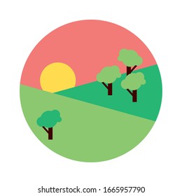 forest landscape day scene flat style icon vector illustration design