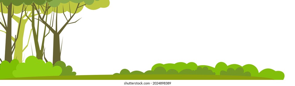 Forest landscape. Dense wild trees with tall, branched trunks. Summer green landscape. Flat design. Isolated. Cartoon style. Vector.