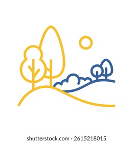 Forest landscape, different trees growing on hills vector icon. Nature sign. Graph symbol for travel and tourism web site and apps design, logo, app, UI
