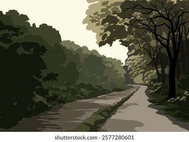 Forest landscape with dirt road 