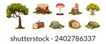 Forest Landscape Elements with Tree, Stump and Mushroom Vector Set