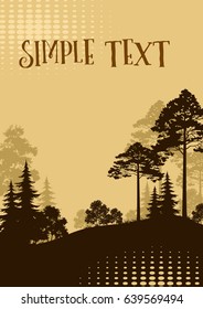 Forest Landscape, Fir Trees, Pine and Bushes Black and Brown Silhouettes and Place for Your Text. Vector