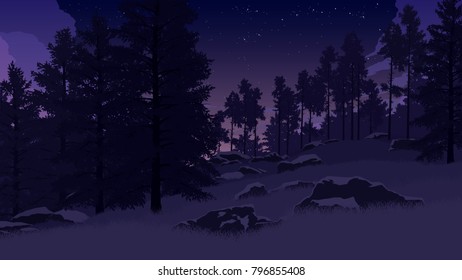 forest landscape flat color illustration in the morning