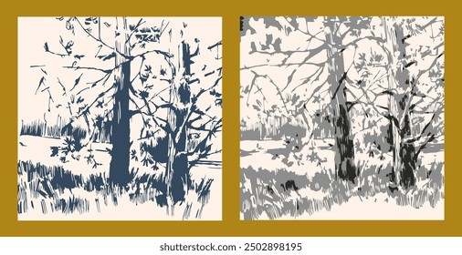 Forest landscape. Hand-drawn vector illustration.