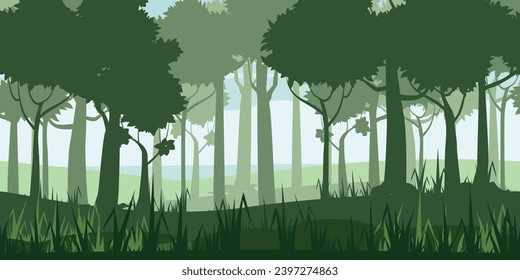 Forest landscape horizontal seamless illustration