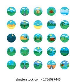 forest and landscape icon set over white background, flat style, vector illustration