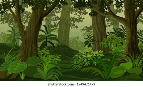 Forest landscape illustration with shrub