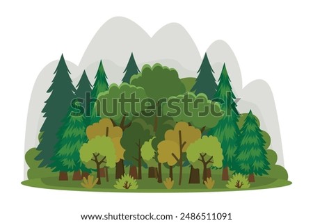 forest landscape illustration with trees and mountain