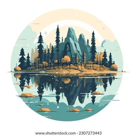forest landscape with leaves reflection water, isolated