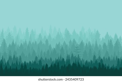 Forest Landscape misty foggy atomospheric scenery background vector wallpaper woods jungle theme trees nature illustration