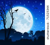A Forest Landscape with Moon and Night Sky