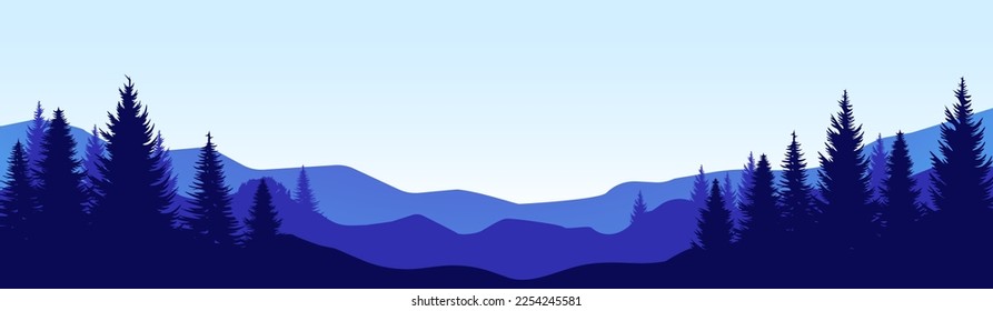 Forest landscape. Mountains Vector illustration. Night Forest background.