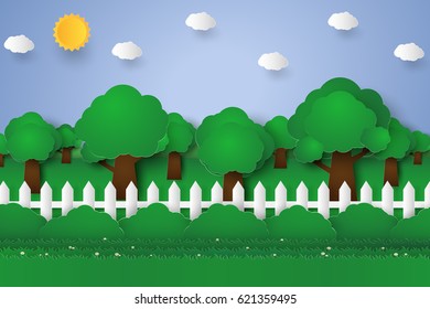 Forest landscape , Nature background , paper art style