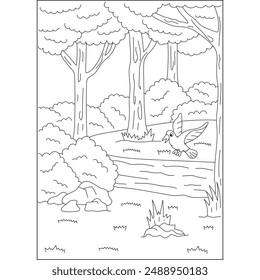 forest landscape nature coloring book page for kids or grown adults coloring book mindful relaxation activity