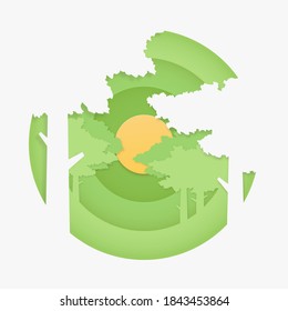 Paisaje forestal. Concepto de naturaleza en estilo de corte de papel. Ilustración vectorial. 