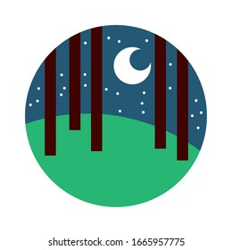 forest landscape night scene flat style icon vector illustration design