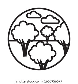 forest landscape night scene line style icon vector illustration design