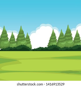 forest landscape with pine icon cartoon