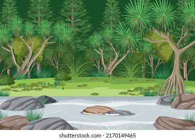 Forest landscape with river illustration